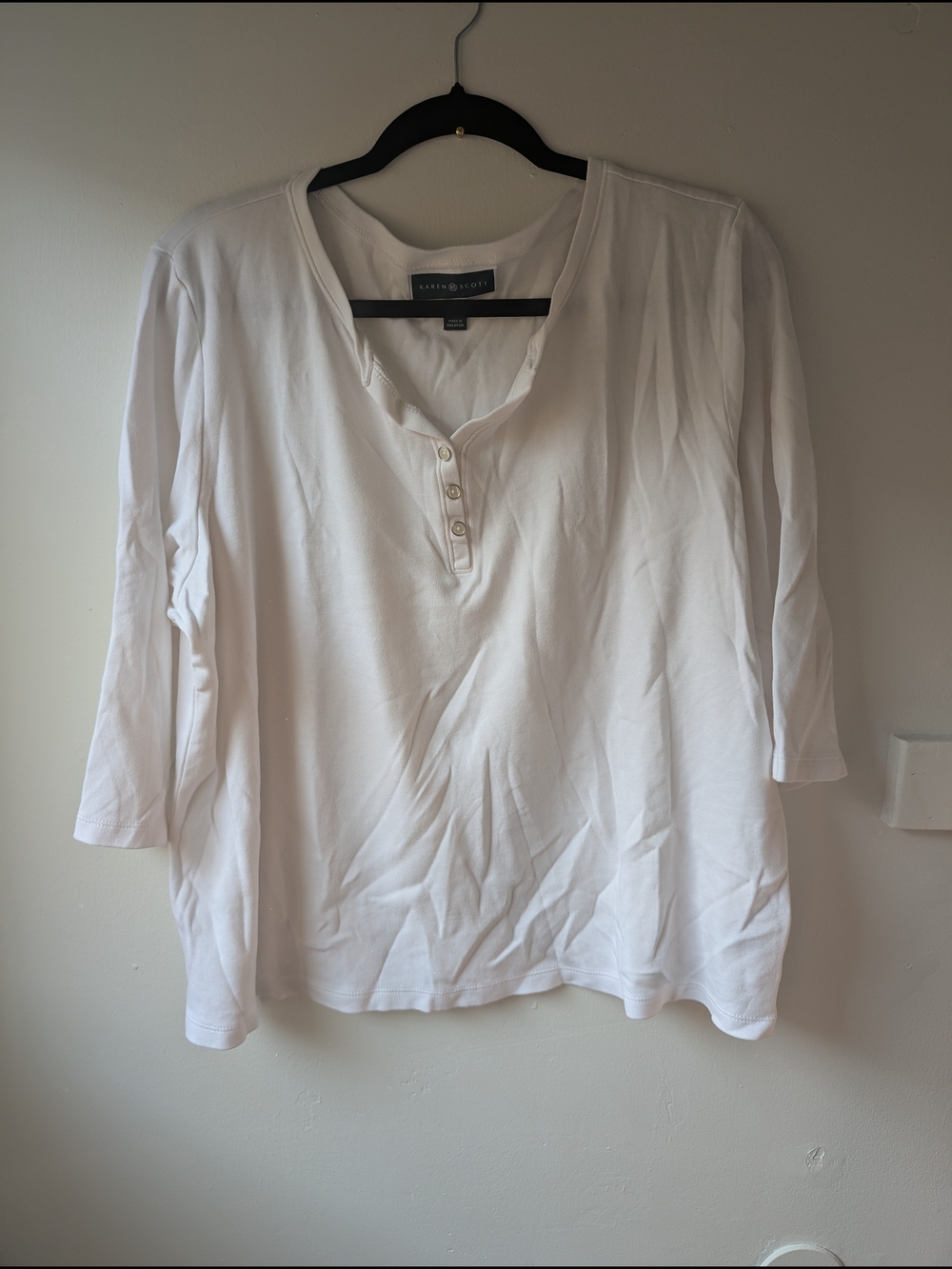 Karen Scott White Long Sleeve Henley Shirt Size 2X